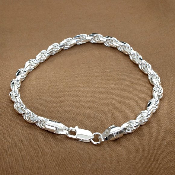 New Solid Sterling Silver Rope Bracelet, Stamped 925 Italy, Bracelet For Men - Picture 4 of 7